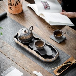Vintage Japanese Ceramic Tray For Serving Tea With Water Drains And Storage Box