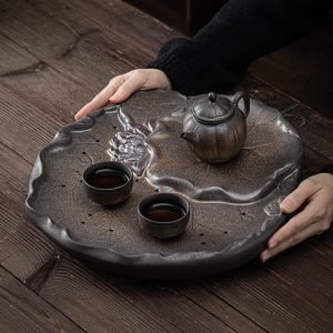 Japanese Style Lotus Pattern Porcelain Tray For Serving Tea