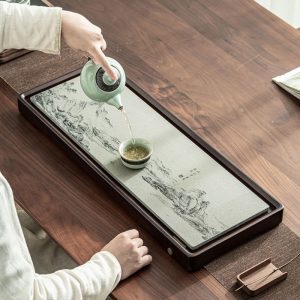 Retro Vintage Chinese Style Luxurious Blackstone Gongfu Tea Serving Tray