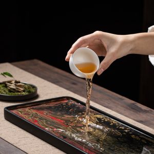 Antique Blackstone Chinese Gongfu Tea Tray Board With Modern Paintings