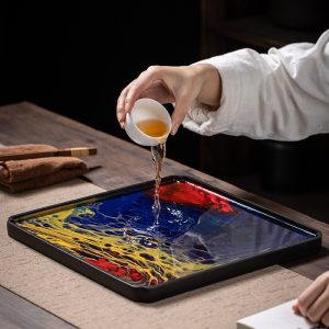 Japanese Style Black Stone Painting Theme Tea Serving Tray