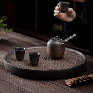 Japanese Style Iron Glazed Gongfu Tea Tray With Water Storage Drainage Made Of Porcelain