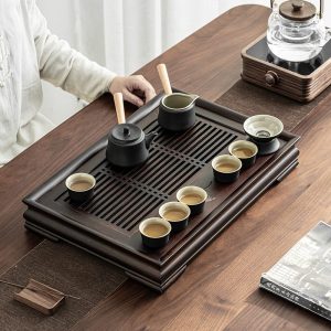 Tall Mangosteen Chinese Bamboo Afternoon Gongfu Tea Cup Set Serving Tray