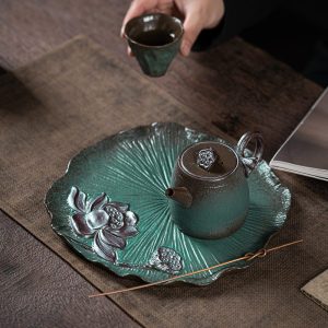 Green Handmade Japanese Style Lotus Theme Gongfu Tea Tray