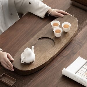 Sun And Moon Theme Wooden Tray For Serving Tea Made Of Chicken Wings Wood