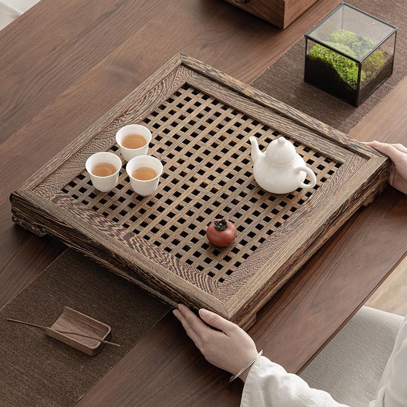 Woven Bamboo Style Wood Waven Gongfu Tea Tray Board With Water Storage Tray Woven Bamboo Style Wood Waven Gongfu Tea Tray Board With Water Storage Tray