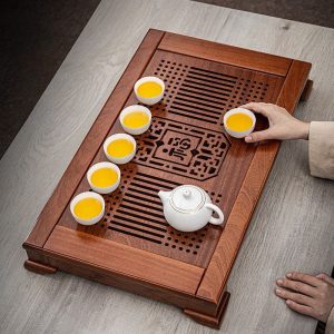 Japanese Style Gongfu Tea Tray Made Of Rosewood With Water Storage Drain
