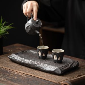 Antique Ceramic Japanese Style Wabi-sabi Kung Fu Tea Cup Serving Tray