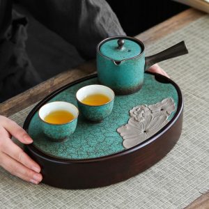 Ceramic Japanese Style Emerald Afternoon serving tray For Tea Set