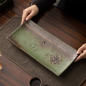 Chinese Style Antique Kiln Gongfu Tea Set Serving Trays With Water Drains