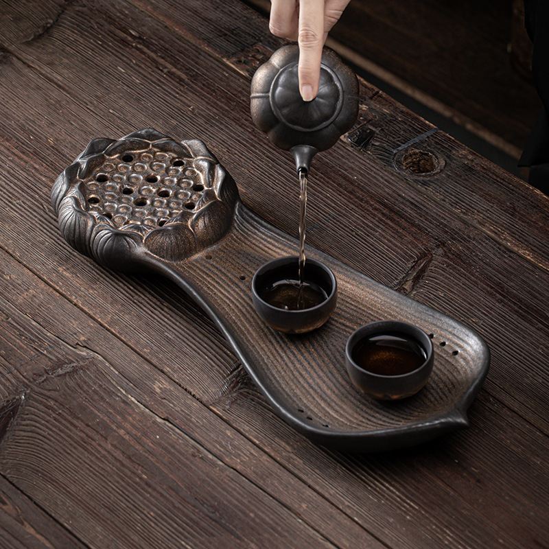 Japanese Style Lotus Heart Wooden Tray For Serving Tea With Teapot Holder Japanese Style Lotus Heart Wooden Tray For Serving Tea With Teapot Holder