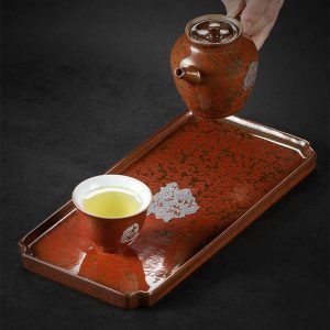 Auspicious Wooden Handpainted Chinese Style Tea Serving Tray