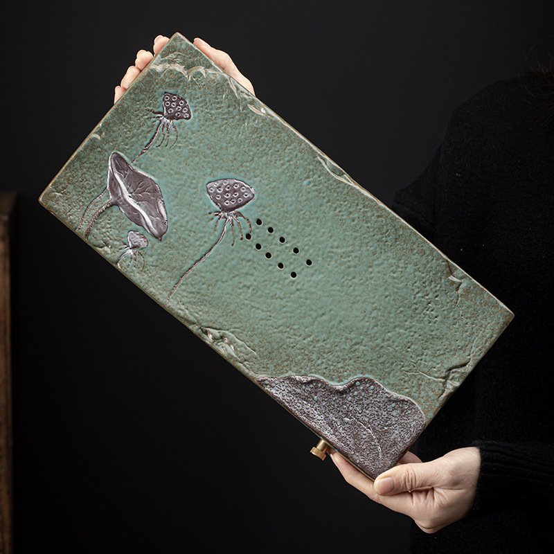 Lotus Pattern Ceramic Water Storage Tea Serving Tray Lotus Pattern Ceramic Water Storage Tea Serving Tray