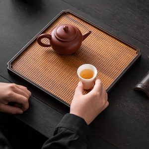 Traditional Chinese Bamboo Woven Gongfu Tea Cup Tea Tray