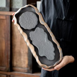 Vintage Japanese Ceramic Tray For Serving Tea With Water Drains And Storage Box