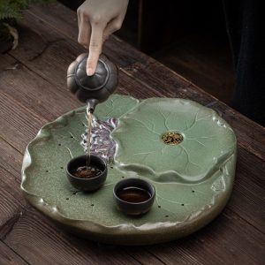Japanese Style Lotus Pattern Porcelain Tray For Serving Tea