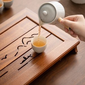 Solid Wooden Gongfu Tea Serving Tray With Inner Drawer