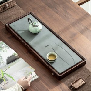 Retro Vintage Chinese Style Luxurious Blackstone Gongfu Tea Serving Tray
