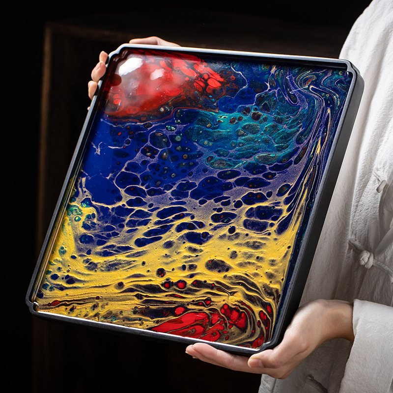 Japanese Style Black Stone Painting Theme Tea Serving Tray Japanese Style Black Stone Painting Theme Tea Serving Tray