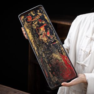 Antique Blackstone Chinese Gongfu Tea Tray Board With Modern Paintings