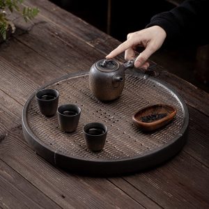 Japanese Style Iron Glazed Gongfu Tea Tray With Water Storage Drainage Made Of Porcelain