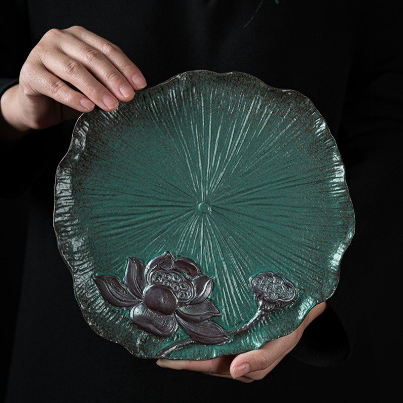 Green Handmade Japanese Style Lotus Theme Gongfu Tea Tray Green Handmade Japanese Style Lotus Theme Gongfu Tea Tray