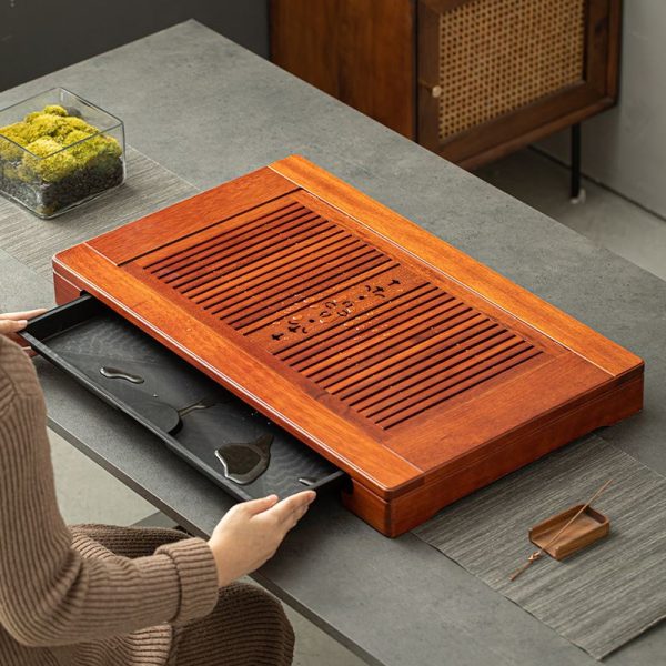 Rosewood Wooden Chinese Classical Gongfu Tea Tray With Drains And Water Storage Removable Tray