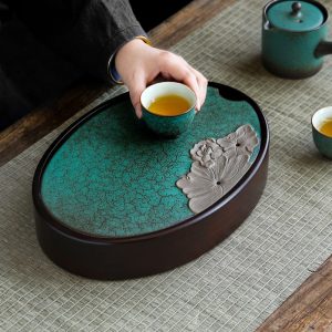 Ceramic Japanese Style Emerald Afternoon serving tray For Tea Set
