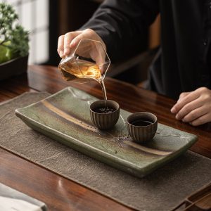 Chinese Style Antique Kiln Gongfu Tea Set Serving Trays With Water Drains
