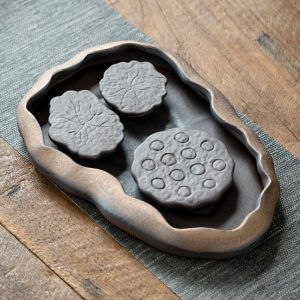 Vintage Japanese Ceramic Tray For Serving Tea With Water Drains And Storage Box