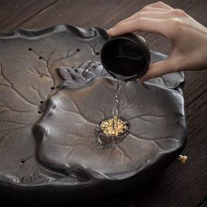 Japanese Style Lotus Pattern Porcelain Tray For Serving Tea