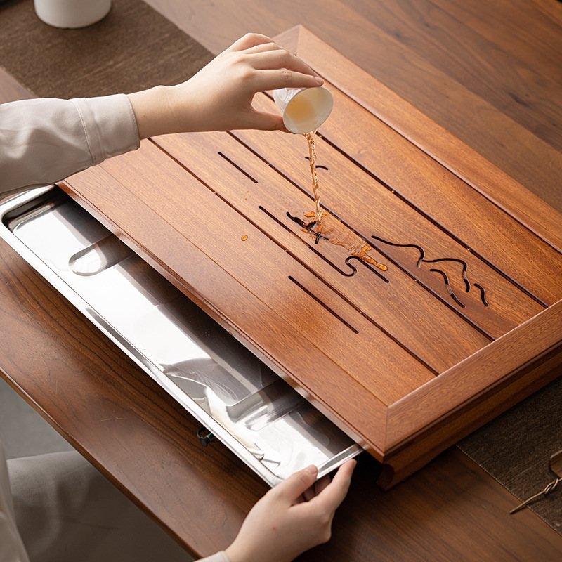 Solid Wooden Gongfu Tea Serving Tray With Inner Drawer Solid Wooden Gongfu Tea Serving Tray With Inner Drawer
