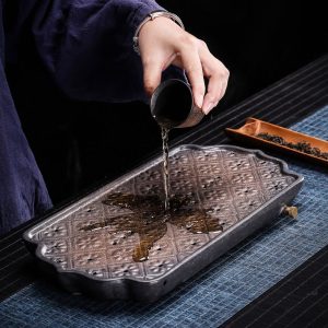 Japanese Style Iron Glaze Daisy Theme Gongfu Tea Serving Tray