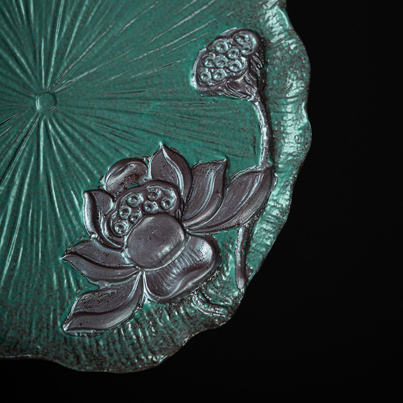 Green Handmade Japanese Style Lotus Theme Gongfu Tea Tray Green Handmade Japanese Style Lotus Theme Gongfu Tea Tray