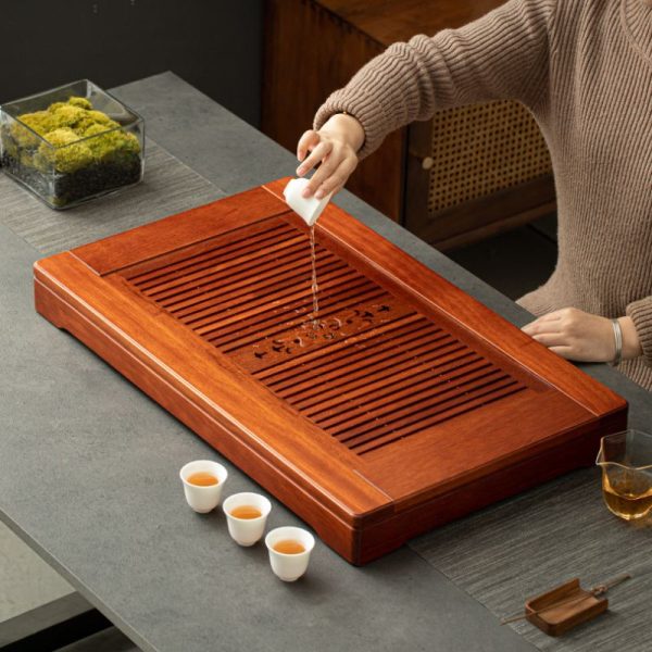 Rosewood Wooden Chinese Classical Gongfu Tea Tray With Drains And Water Storage Removable Tray