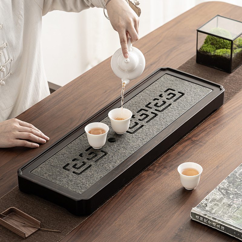 Ebony And Black Stone Japanese Style Gongfu Tea Serving Tray Ebony And Black Stone Japanese Style Gongfu Tea Serving Tray