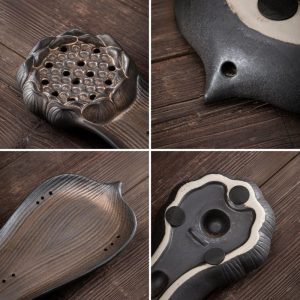 Japanese Style Lotus Heart Wooden Tray For Serving Tea With Teapot Holder