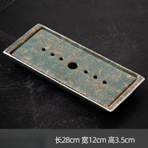 Gold And Silver Colored Water Storage Drains Gongfu Tea Tray With Evergreen Glaze