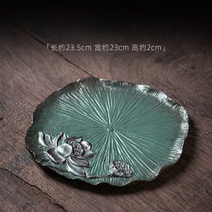 Green Handmade Japanese Style Lotus Theme Gongfu Tea Tray