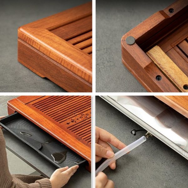 Rosewood Wooden Chinese Classical Gongfu Tea Tray With Drains And Water Storage Removable Tray