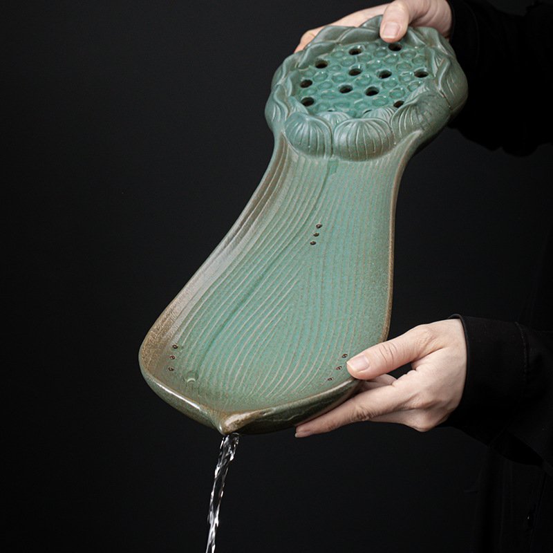 Japanese Style Lotus Heart Wooden Tray For Serving Tea With Teapot Holder Japanese Style Lotus Heart Wooden Tray For Serving Tea With Teapot Holder