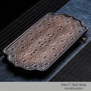 Japanese Style Iron Glaze Daisy Theme Gongfu Tea Serving Tray