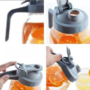 0.5 Gallon Black And Grey Vintage Glass Portable Sun Tea Pitcher Mason Tea Jar With Plastic Handle