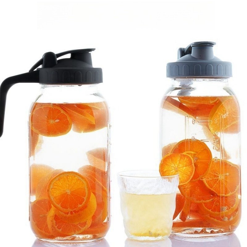 0.5 Gallon Black And Grey Vintage Glass Portable Sun Tea Pitcher Mason Tea Jar With Plastic Handle 0.5 Gallon Black And Grey Vintage Glass Portable Sun Tea Pitcher Mason Tea Jar With Plastic Handle