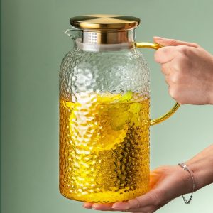 0.5 Gallon Hammered Transparent Vintage Glass Sun Tea Container Mason Jar With Stainless Steel Lid