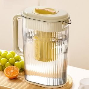 0.5 Gallon Pet Plastic White And Yellow Vintage Sun Tea Pitcher Jar Set With Handle And Spout