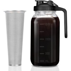 0.5 Gallon Portable Mason Brew Cold Coffee Maker Glass Sun Tea Pitcher With Handle And Infuser