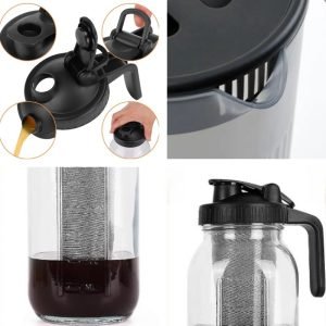 0.5 Gallon Portable Mason Brew Cold Coffee Maker Glass Sun Tea Pitcher With Handle And Infuser