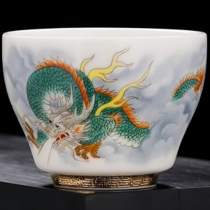 Japanese White Jade Porcelain Year Of The Dragon Large Ceramic Tea Cup Master Tea Cups