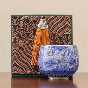 Vintage Chinese Blue And White With Silver Gilding Ceramic Blue Dragon Ten Thousand Flowers Pattern Tea Cup